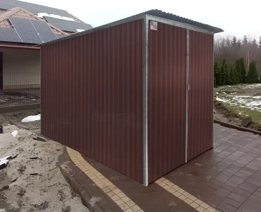 Garaż blaszany 2x3 m – Dach jednospadowy, Brama dwuskrzydłowa, Ciemny Brąz