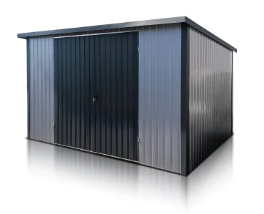 Garaż blaszany 3x2 m – Dach jednospadowy, Brama dwuskrzydłowa, Aluminium