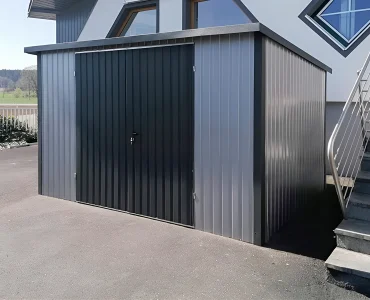Garaż blaszany 3x2 m – Dach jednospadowy, Brama dwuskrzydłowa, Aluminium