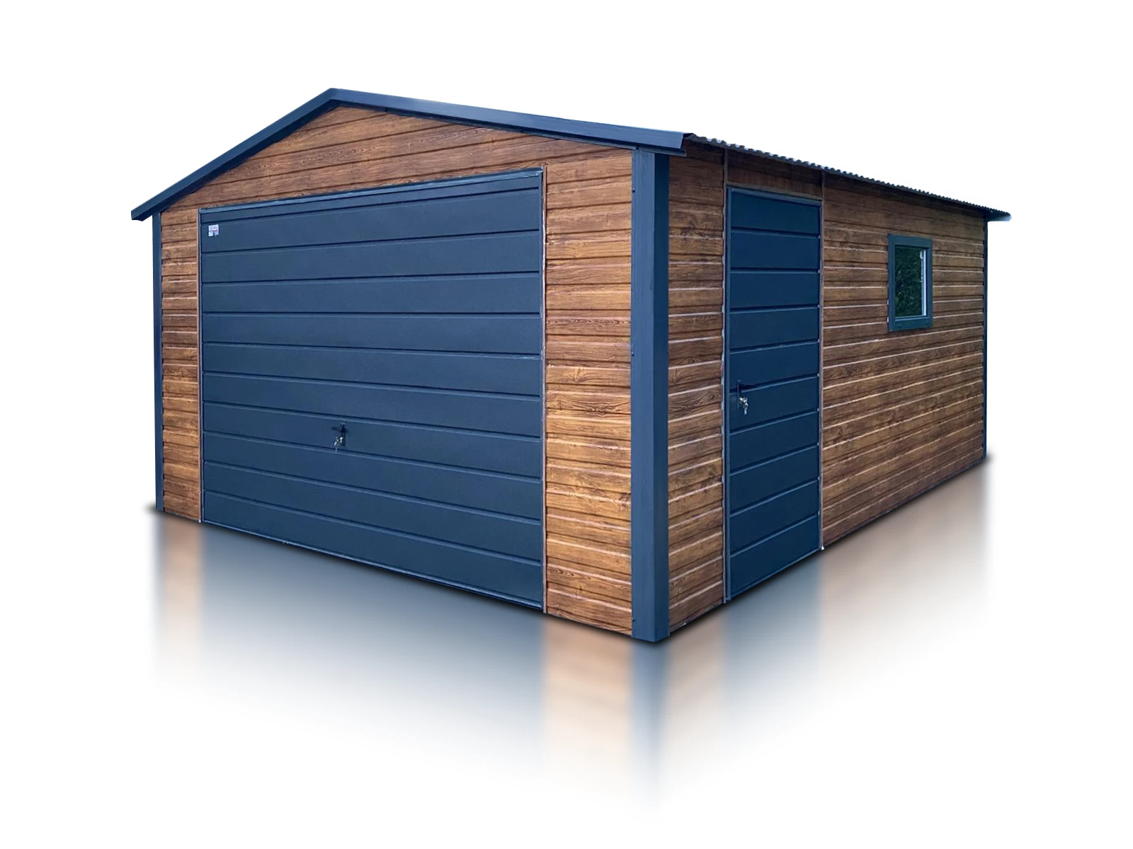 Garage LIDERSTAL effetto legno in giardino