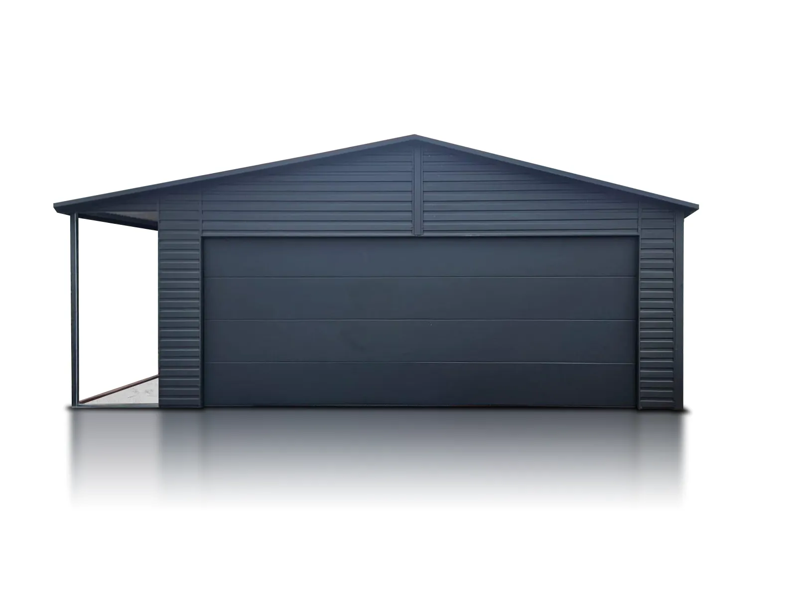 Garage in lamiera con porta sezionale e tettoia